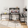 Costway L-shaped Desk with Power Outlet Large Corner Desk Converts to 2-Person Long Desk Rustic Brown/Black - 4 of 4