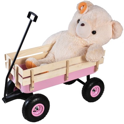 KWPZQEB 40 Inch Kids Wagon, Toy Wagon for Kids, Rolling Cart, Carts with Wood Railing & Air Tires, for Ages 1-5 Years