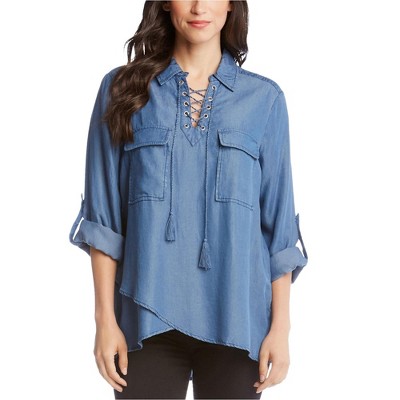 Karen Kane Womens Crossover-Hem Pullover Blouse