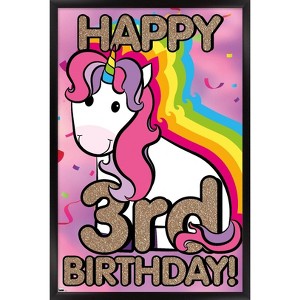 Trends International Ellie Ripberger Unicorn - Happy 3rd Birthday Framed Wall Poster Prints - 1 of 4