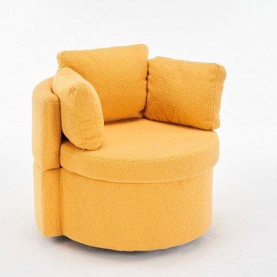 Vynxaria 31.5 Inch Beige Teddy Fabric Rotating Storage Accent Chairs with Back Cushions, 360' Degree Swivel,Ideal for Bedroom and Living Room