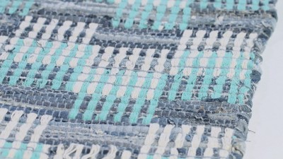 Turquoise Geometric Round Cotton Area Rug