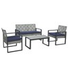 Gulches 4-Piece Patio Furniture Set, Gray Acacia Wood Table & Light Gray PE Rattan Chairs, Blue Cushions, Weather-Resistant - 3 of 4