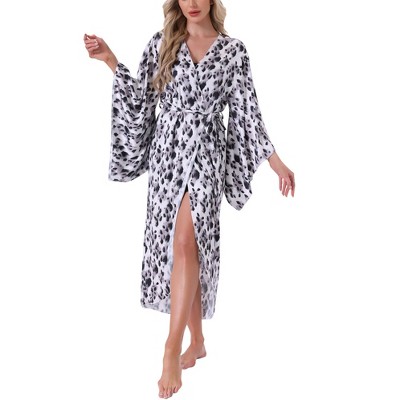 INSPIRE CHIC Women's Satin Three Quarter Sleeve Bridesmaid Bride Party Loungewear Long Pajama Robe