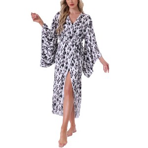 INSPIRE CHIC Women's Satin Three Quarter Sleeve Bridesmaid Bride Party Loungewear Long Pajama Robe - 1 of 4