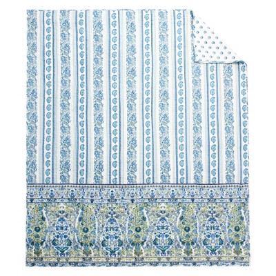 Yasmina Teal Blue Green Cotton Reversible Quilted Throw