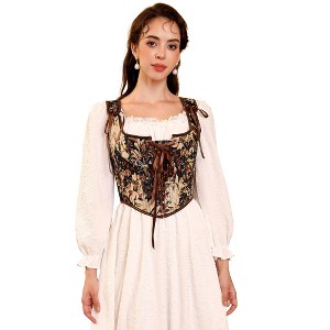 Women's Vintage Floral Corset Lace-Up Fishbone Print Vest Pirate Costume - 1 of 4