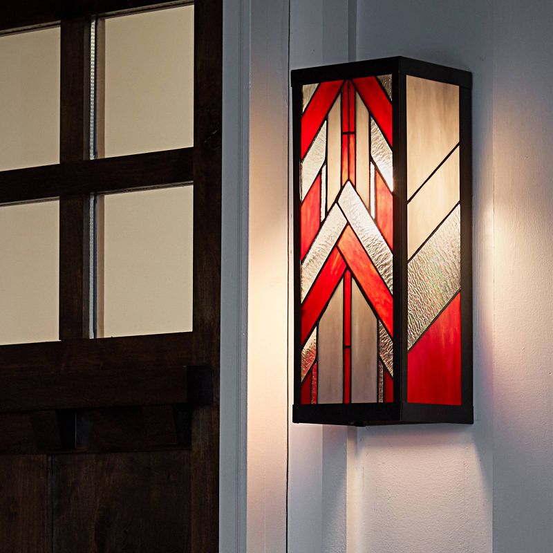 16.25&#34; 1-Light Mission Style Rectangular Outdoor Stained Glass Wall Sconce Red - River of Goods, 2 of 7