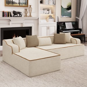 Captiva Designs 124" L-Shaped Sectional Sofa with Ottoman and 3 Pillows, 4-Seater Modular Cloud Couch for Living Room, Corduroy Fabric - 1 of 1
