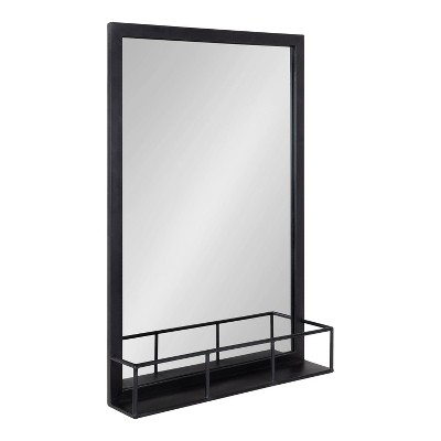 20" x 30" Jackson Metal Framed Decorative Wall Mirror with Shelf Black - Kate & Laurel All Things Decor