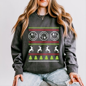 S.W.Smiley Ugly Christmas Sweater Pixels - Women's Lightweight Garment Dyed Sweatshirt - 1 of 3