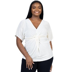 Plus V Neck Knot Front Kimono Sleeve Top - 24seven Comfort Apparel™ - 1 of 4