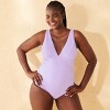 Women's Floral Jacquard Plunge Neck Full Coverage One Piece Swimsuit - Shade & Shore™ Purple - 4 of 4