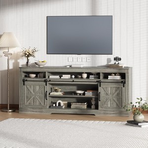 66" Classic TV Console Table, TV Stand for Up to 75" Televisions, Entertainment Center with Top Shelves & Sliding Doors, for Living Room, Farmhouse - 1 of 4
