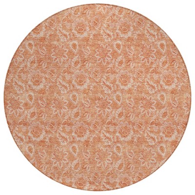 Salmon And Copper Floral Washable Indoor Outdoor Area Rug