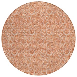 Salmon And Copper Floral Washable Indoor Outdoor Area Rug - 1 of 4