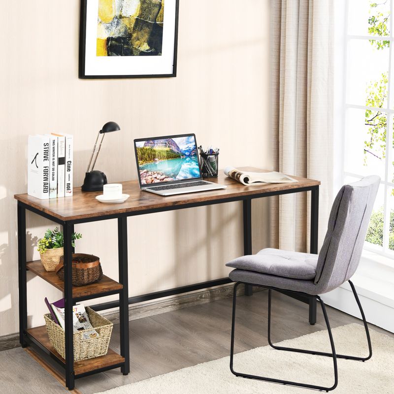 Costway 55'' Computer Desk Office Study Table Workstation Home w/ Adjustable Shelf Black/Coffee/Brown, 4 of 13