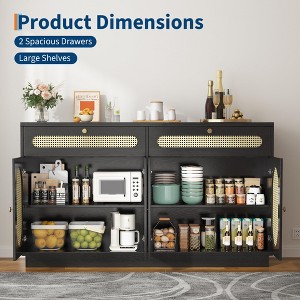 60'' Rattan Sideboard, Sideboard Cabinet with 2 Drawers and 4 Rattan Doors, Buffet Cabinet with Adjustable Shelves for Dining Room, Living Room - 1 of 4