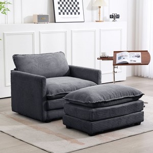 41.34" Corduroy Oversized Accent Chair, Sofa Chair with Ottoman and Large Seat, Modern Armchair Reading Chairs for Bedroom Living Room - 1 of 4