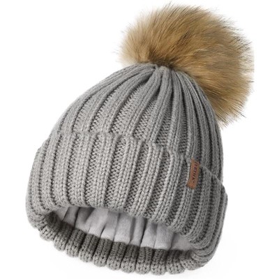 ZUPPAD Womens Winter Beanie Hat Fleece Lined Faux Fur Pom Pom Knitted Warm Beanie for Women Hats 1 Pack