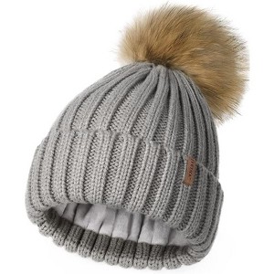 ZUPPAD Womens Winter Beanie Hat Fleece Lined Faux Fur Pom Pom Knitted Warm Beanie for Women Hats 1 Pack - 1 of 4