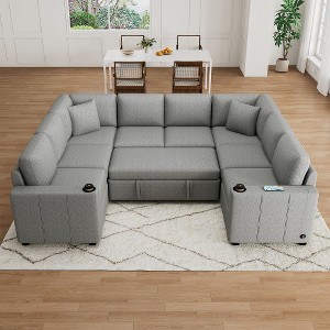 Whisen 84.7" Sectional Sofa Bed with Storage Ottoman - Beige - 1 of 4