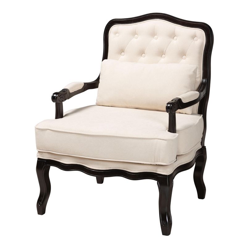 Baxton Studio Dion Traditional French Cream Fabric and Wenge Brown Finished Wood Accent Chair, 2 of 11