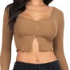 Slickblue Women's Ribbed Long Sleeve Button-Front Top, Cropped Fit, Casual Stretch Style, 10 Color Options, Size S-L - 3 of 4