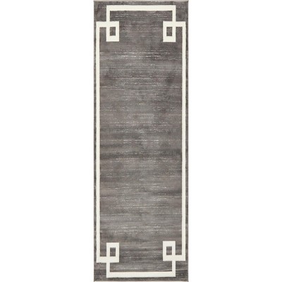 Gray and Ivory Geometric Synthetic Indoor Runner Rug