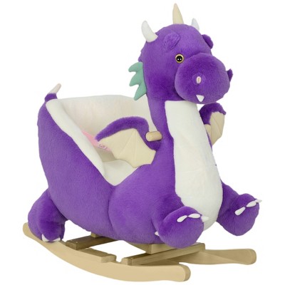 Qaba Baby Rocking Horse, Ride Dinosaur, Kids Ride On Toy with Realistic Sound and Safety Belt, Plush Animal Rocker for Kids, Purple