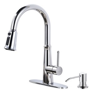 WOWOW Single Handle Pull Down Sprayer Kitchen Faucet with Soap Dispenser in Brushed Nickel - 1 of 4