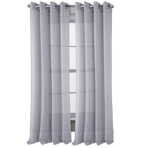 RT Designers Collection Dexter Linen Texture Grommet Sheer Curtain Panel Pair 36" x 84" Silver - 1 of 4