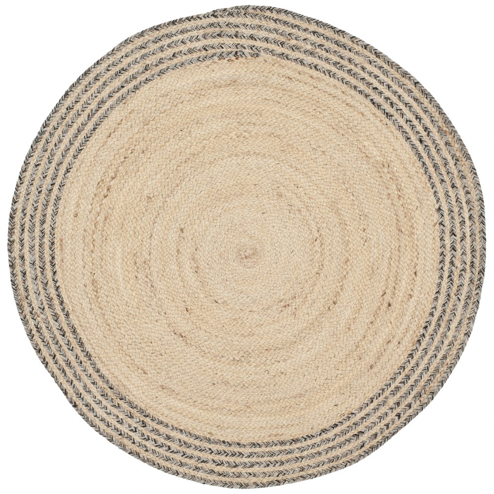  Round Solid Woven Accent Rug Ivory/Steel