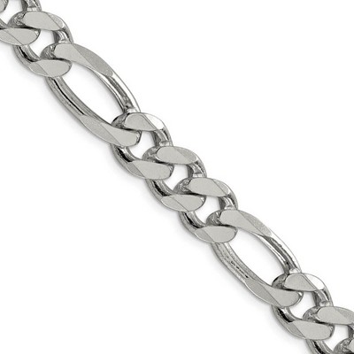 Black Bow Jewelry Men's 10.75mm, Sterling Silver, Solid Figaro Chain Necklace