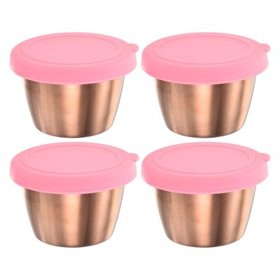 Unique Bargains Silicone Stainless Steel Portable Lightweight Food Storage Container 2.4 oz Pink