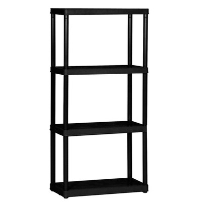 Gracious Living 12" x 24" x 48" 4-Shelf Tier Resin Multi-Purpose Light Duty Indoor Garage Storage Organizer Shelves, Black