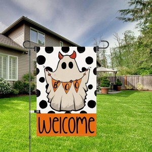 Hachikiko Double Sided Halloween Garden Flag (Ghost & Polka Dots) 12x18 Inch,Durable Polyester Outdoor Yard Porch Decoration - 1 of 4