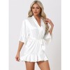 cheibear Women's Satin One Piece Pajama Silky 3/4 Sleeves Tie Waist Loungewear Robes - 2 of 4