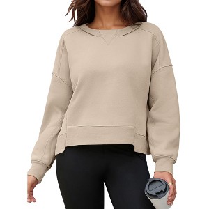 ATHLECHIC Women's Crewneck Fleece Oversized Fashion Fall Outfits Pullover Hoodless Tops Cropped Sweatshirt - 1 of 4