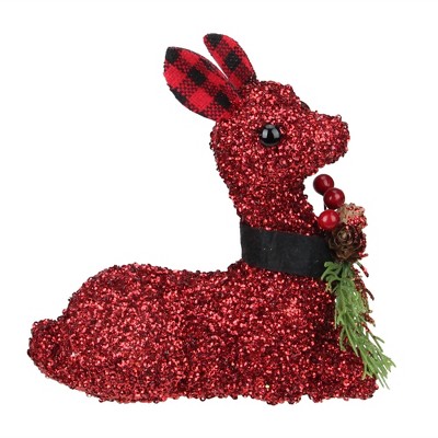 Northlight 6.5" Red Embellished Sitting Reindeer Decoration with Buffalo Plaid Ears