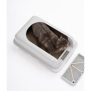 Enclosed Stainless Steel Cat Litter Box for Big Cats, XL Metal Litter Pan Tray with High Wall Sides Enclosure - 1 of 4