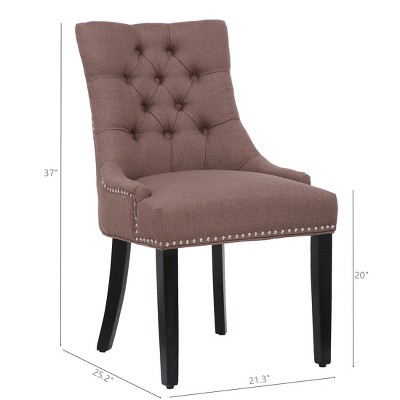 Brown Upholstered Wingback Dining Chair with Nailhead Trim