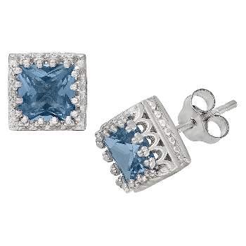 Sterling Silver Princess-cut Gemstone Crown Earrings