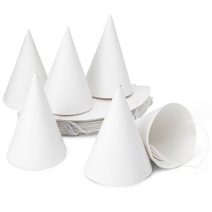 Blue Panda 50 Pack White Party Hats for Birthday Supplies, Blank Cone Hat for Painting, 6 In - 1 of 4