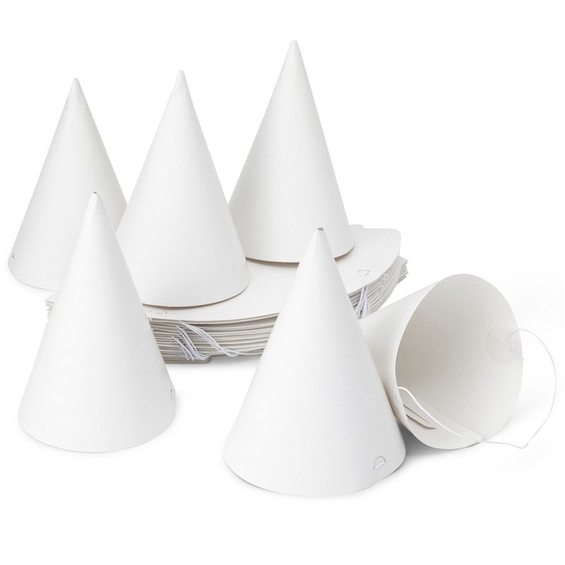 Bright Creations 50 Pack White Party Hats for Birthday Supplies, Blank Cone Hat for Painting, Crafts, 6 In, 1 of 9