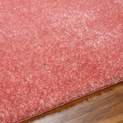 Coral Pink Tufted Washable Synthetic Area Rug 5'3" x 7'