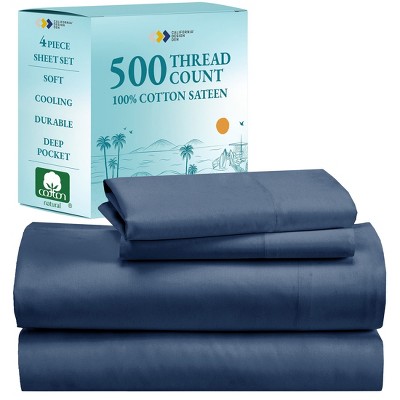 Luxury 500 Thread Count Bed Sheets Set - 100% Cotton Sateen Sheets Set, Soft, Cool & Breathable, Deep Pocket by California Design Den
