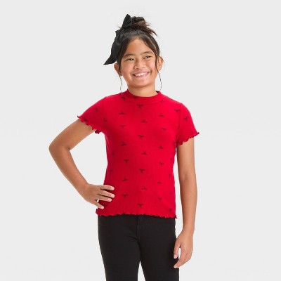 Image of Girls' Short Sleeve Rib 'Bows' T-Shirt - Cat & Jack™ Red S