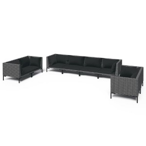 vidaXL Patio Lounge Set Outdoor Sectional Sofa Set Table Poly Rattan Dark Grey - 1 of 4