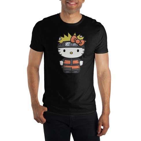 Mens Hello Kitty Naruto Anime Cartoon Crossover Black Shirt S